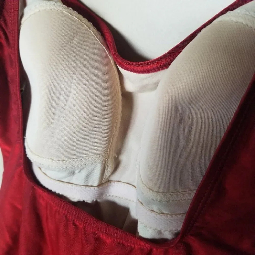 ANNE klein metallic red faux wrap one piece bathing suit - Picture 6 of 9